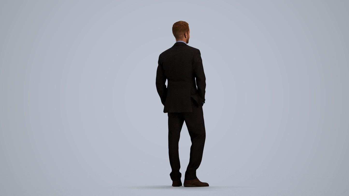 realistic 3D man business, scanned archviz people for Blender and 3ds Max, front view render