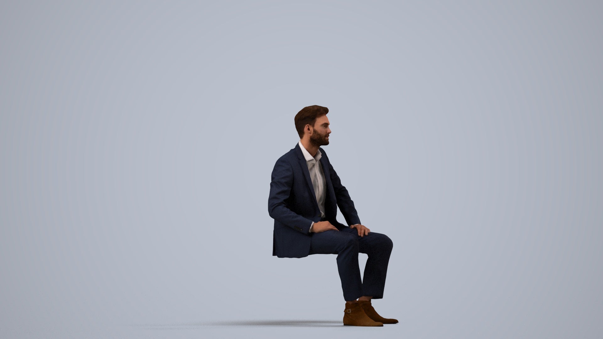 realistic 3D man business pool, scanned archviz people for Blender and 3ds Max, side view render