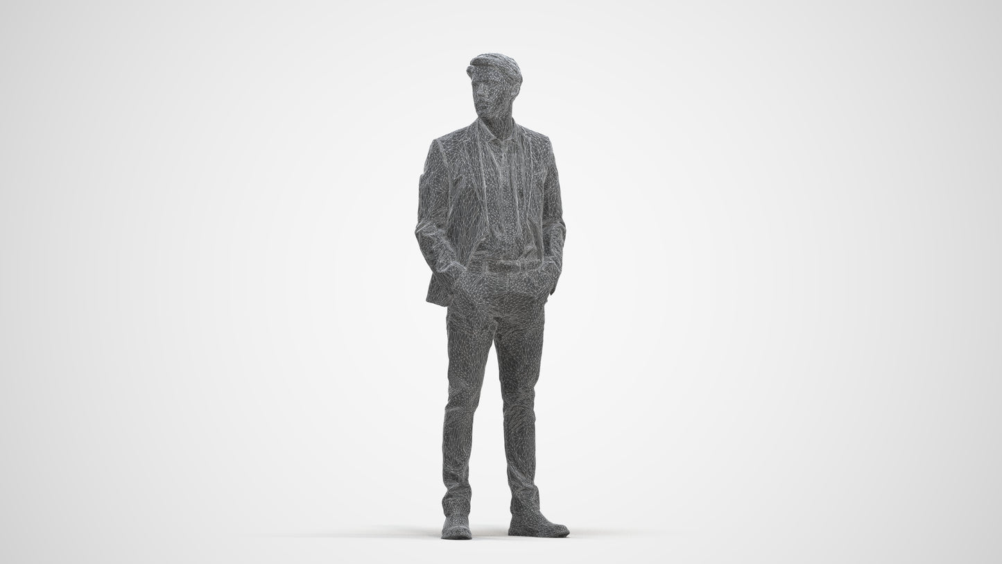 3D human model man business, photogrammetry scanned person for archviz, three-quarter front view render