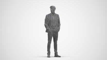 3D human model man business, photogrammetry scanned person for archviz, three-quarter front view render