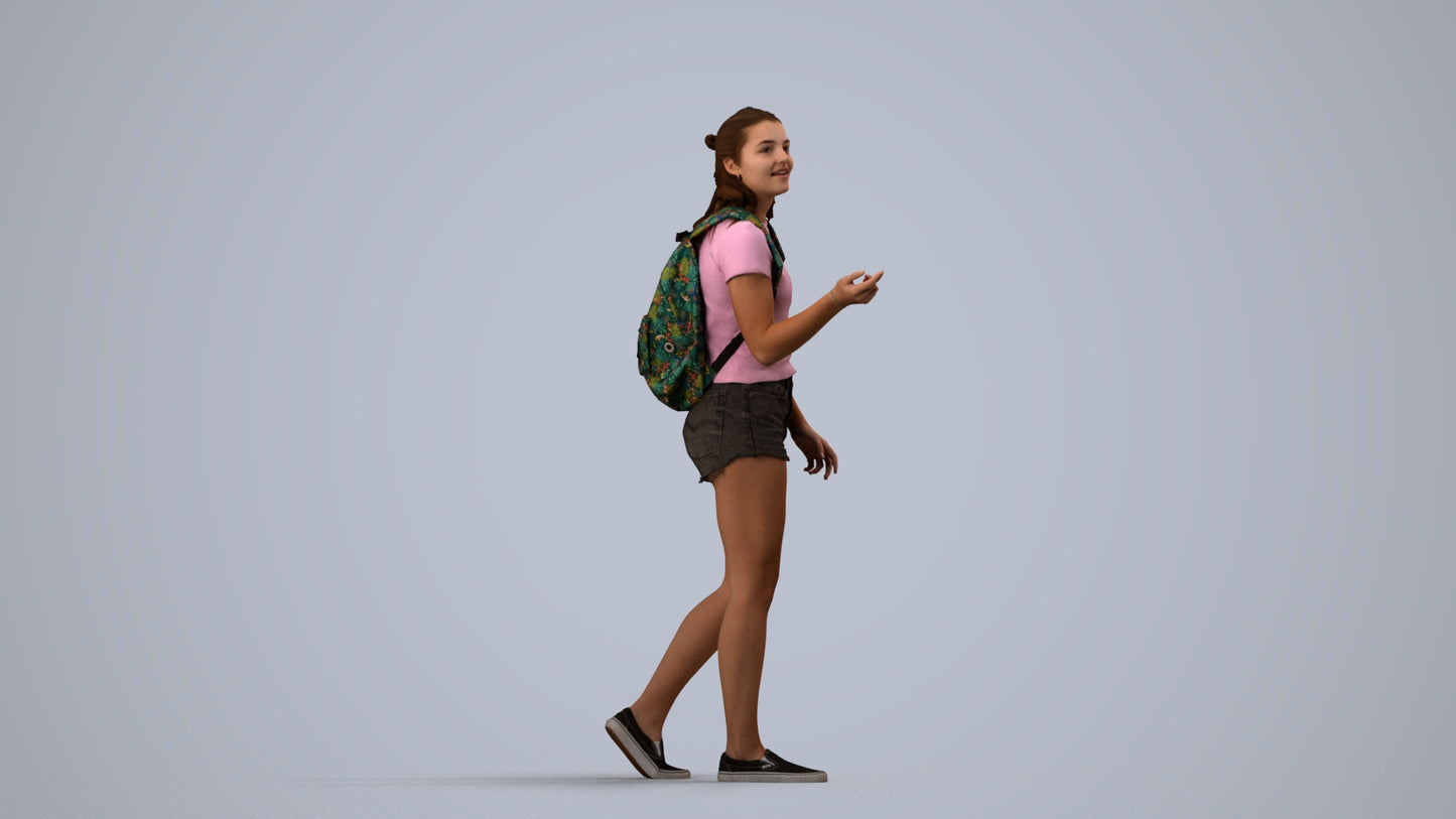 3D scanned girl standing casual, photorealistic archviz people for Enscape and SketchUp, side view render