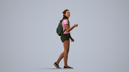 3D scanned girl standing casual, photorealistic archviz people for Enscape and SketchUp, side view render