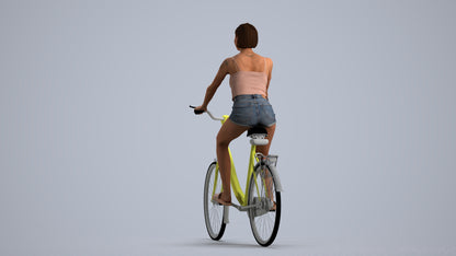 3D human model woman casual cycling, photogrammetry scanned person for archviz, front view render