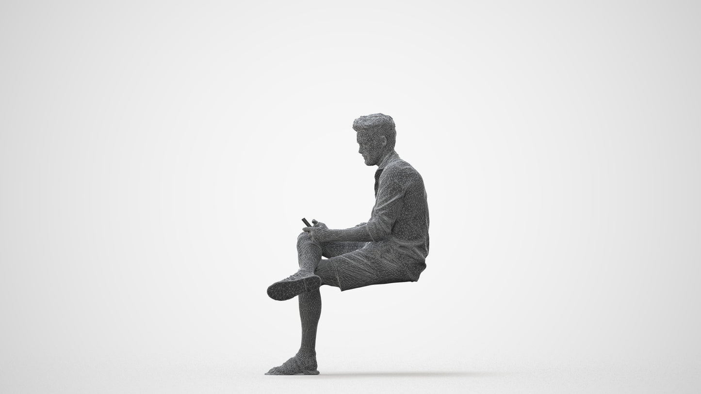 realistic 3D man casual sitting, scanned archviz people for Blender and 3ds Max, square thumbnail