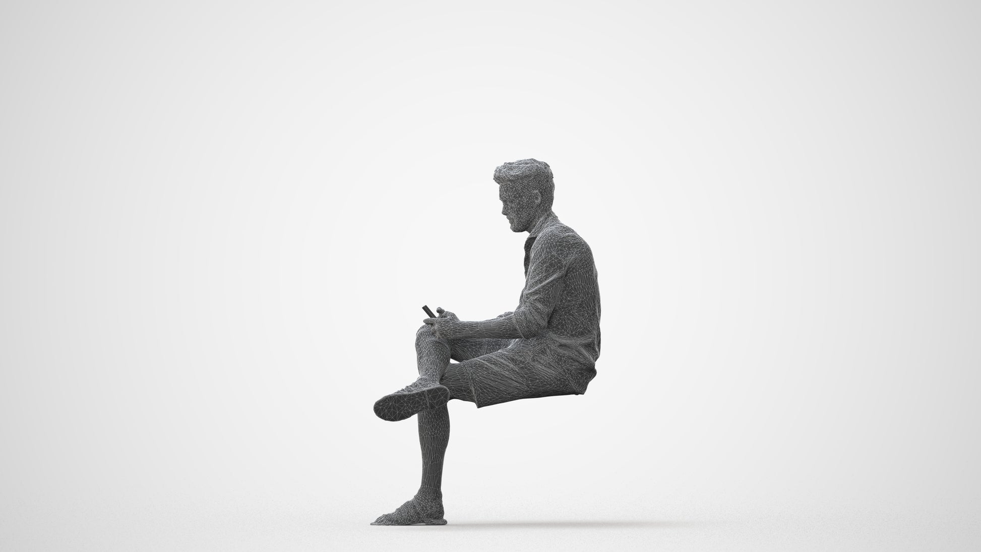 realistic 3D man casual sitting, scanned archviz people for Blender and 3ds Max, square thumbnail