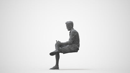 realistic 3D man casual sitting, scanned archviz people for Blender and 3ds Max, square thumbnail