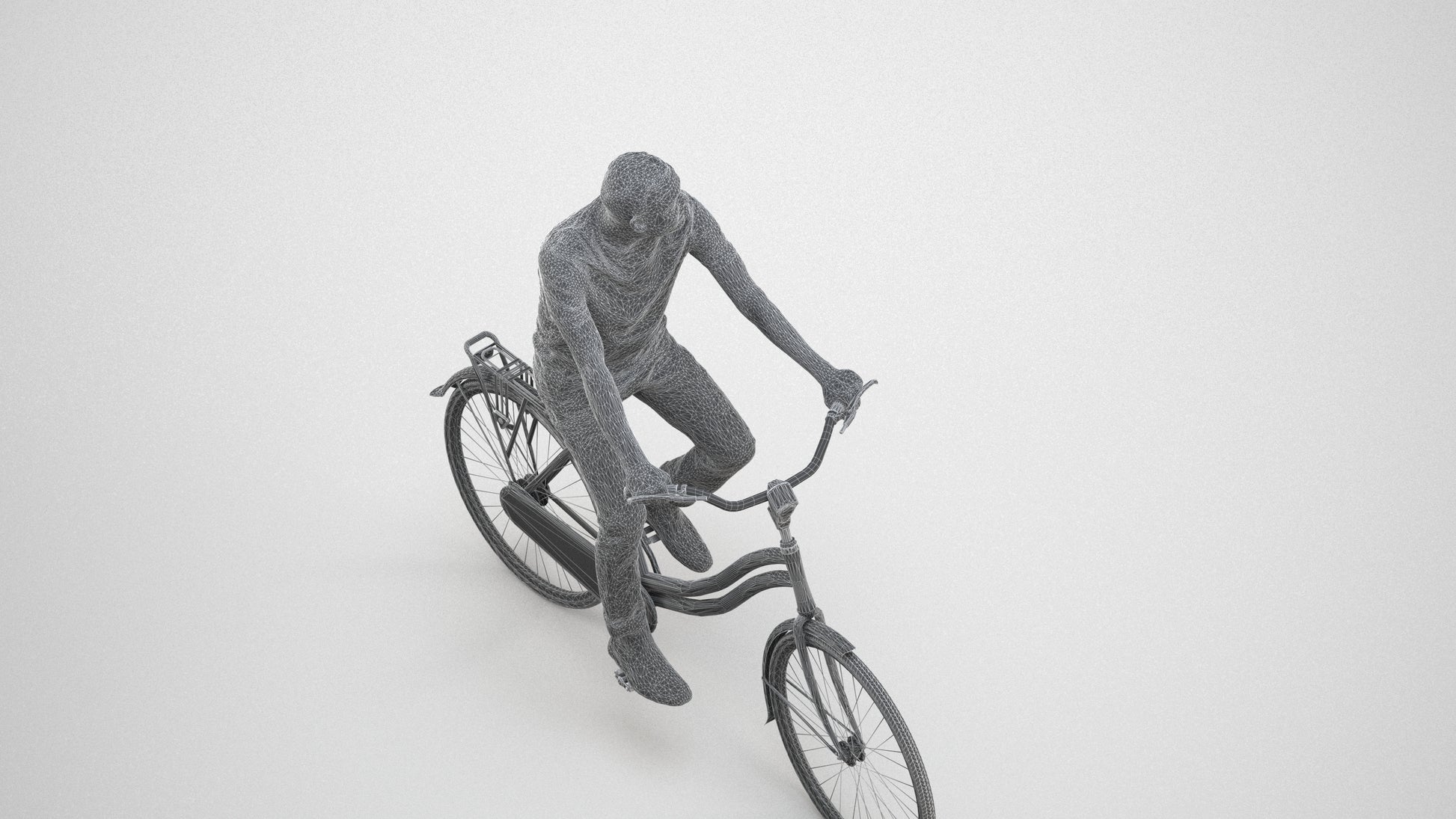 scanned 3D man casual cycling, photogrammetry people for Enscape and V-Ray, wireframe three-quarter view