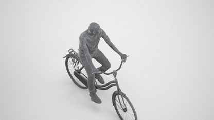 scanned 3D man casual cycling, photogrammetry people for Enscape and V-Ray, wireframe three-quarter view