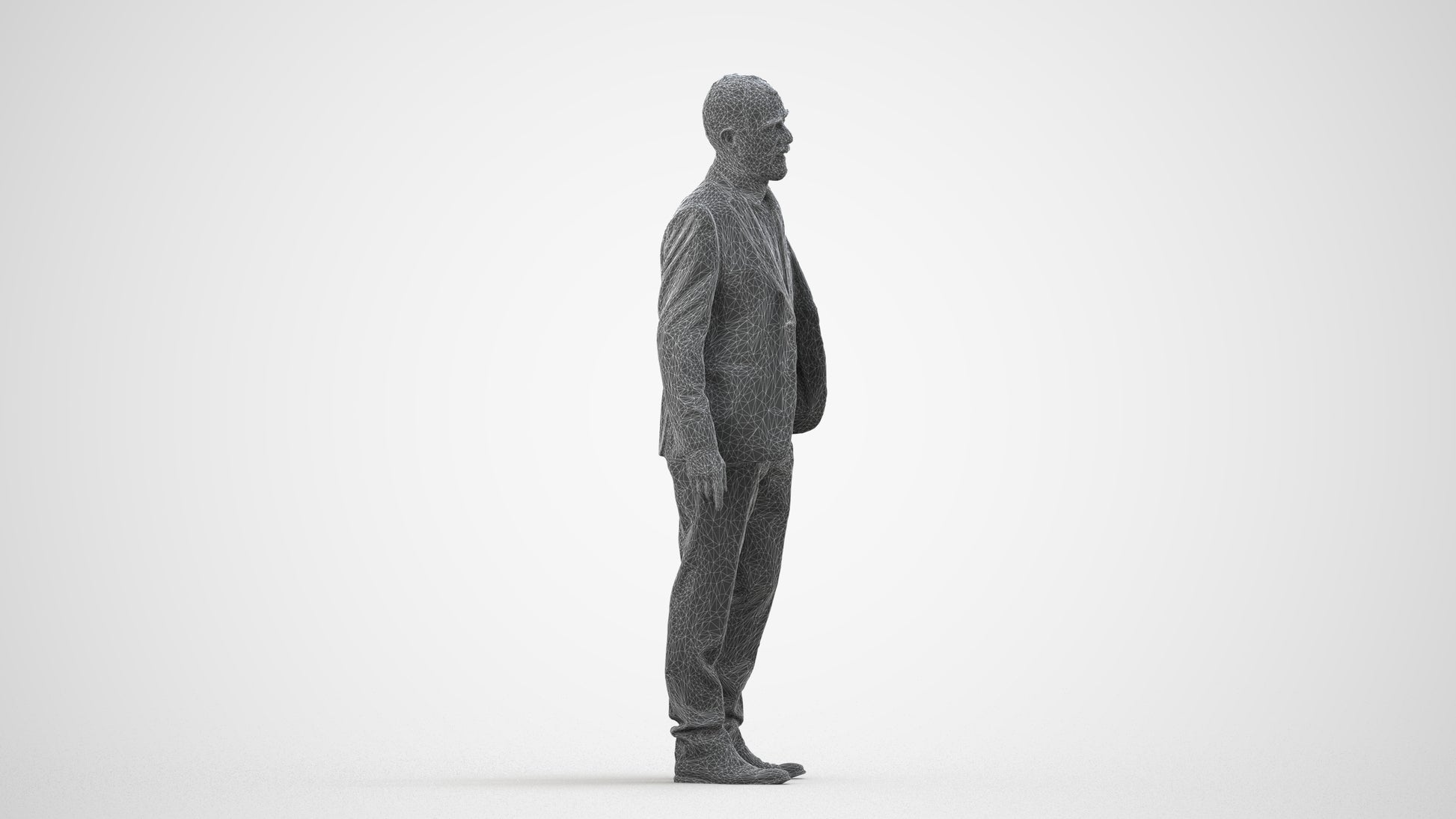 3D people model senior man business, scanned human for 3ds Max rendering, wireframe side view