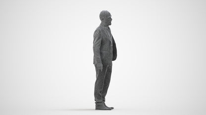 3D people model senior man business, scanned human for 3ds Max rendering, wireframe side view