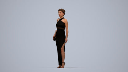 3D human model woman formal formalaffairs, photogrammetry scanned person for archviz, top-down view render