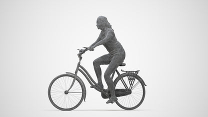 realistic 3D people woman casual cycling, render-ready for V-Ray and Corona, FBX OBJ, wireframe back view