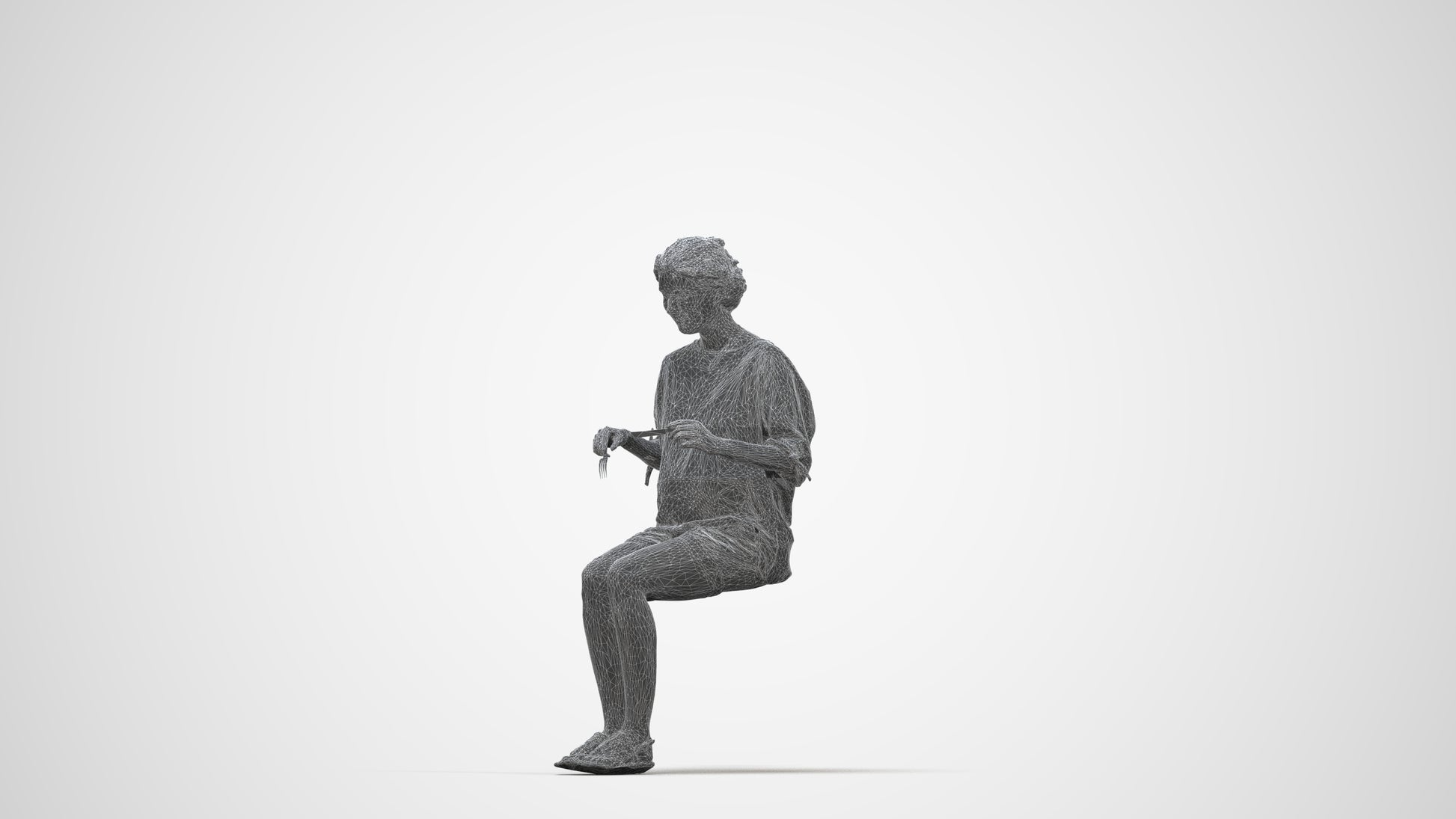 realistic 3D human woman casual sitting, archviz people FBX OBJ for Blender, wireframe back view