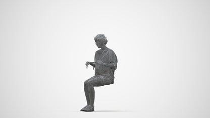 realistic 3D human woman casual sitting, archviz people FBX OBJ for Blender, wireframe back view