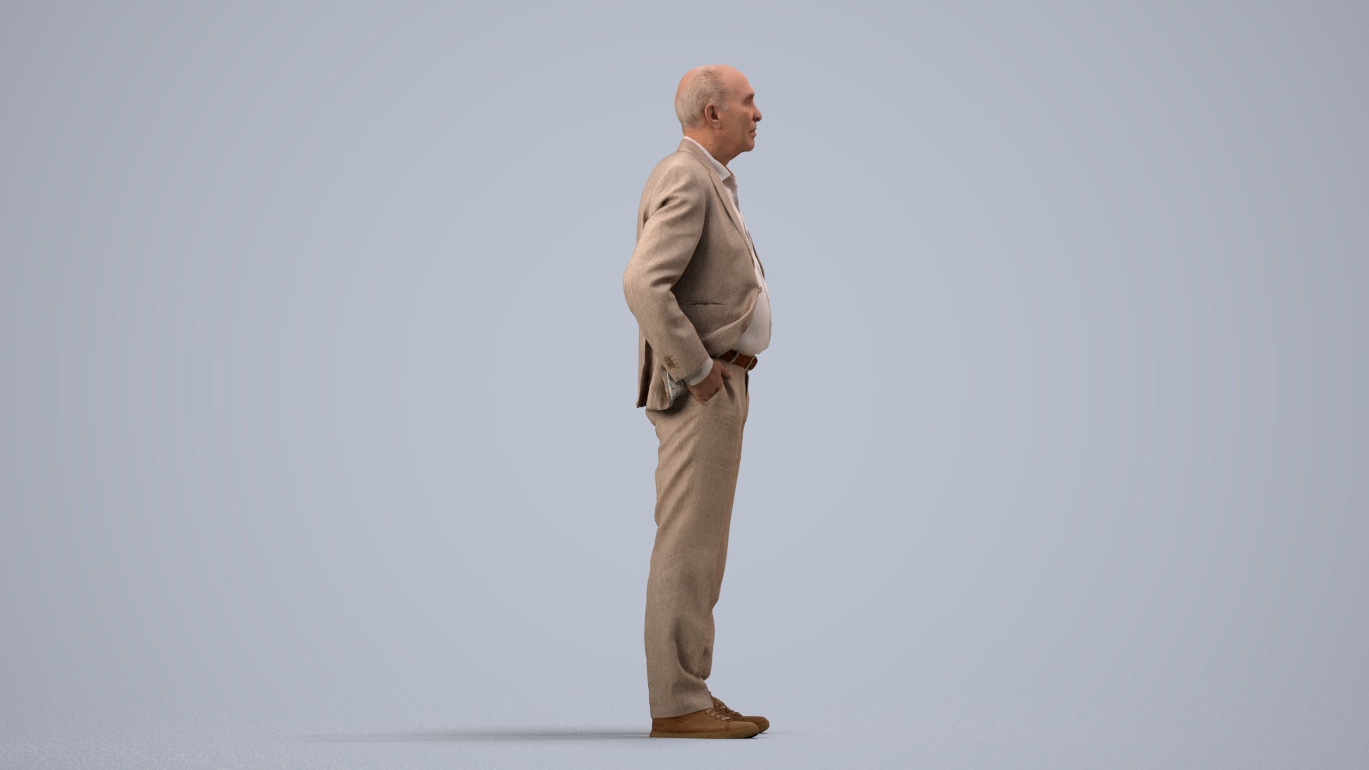 scanned 3D senior man business standing, photogrammetry people for Enscape and V-Ray, side view render