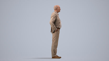 scanned 3D senior man business standing, photogrammetry people for Enscape and V-Ray, side view render