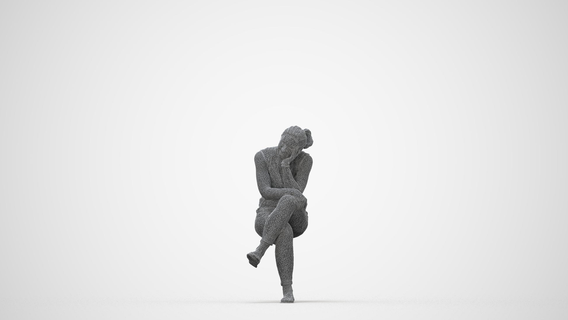 realistic 3D woman casual sitting, scanned archviz people for Blender and 3ds Max, wireframe back view