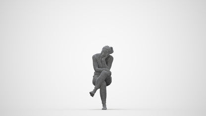 realistic 3D woman casual sitting, scanned archviz people for Blender and 3ds Max, wireframe back view