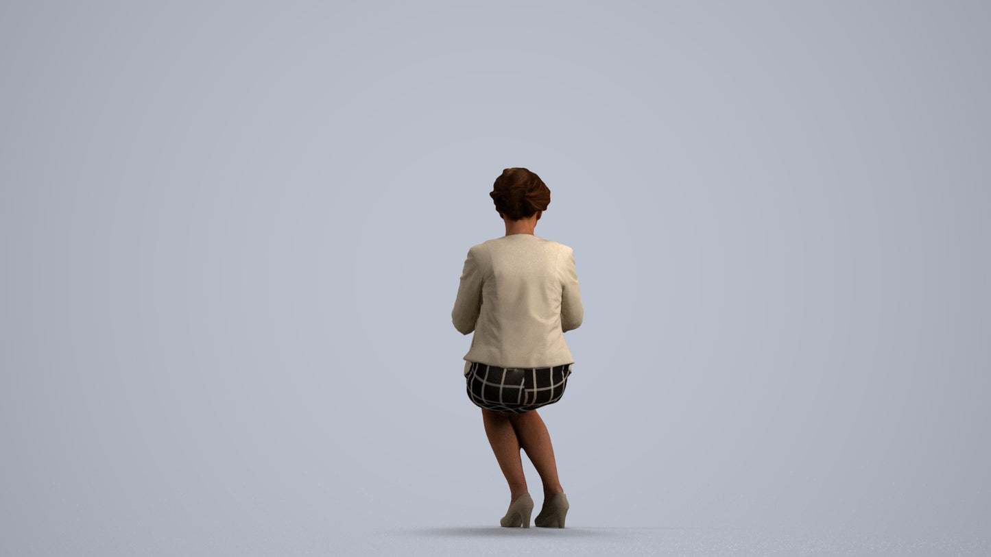 photogrammetry 3D woman business sitting, realistic human model archviz FBX, front view render