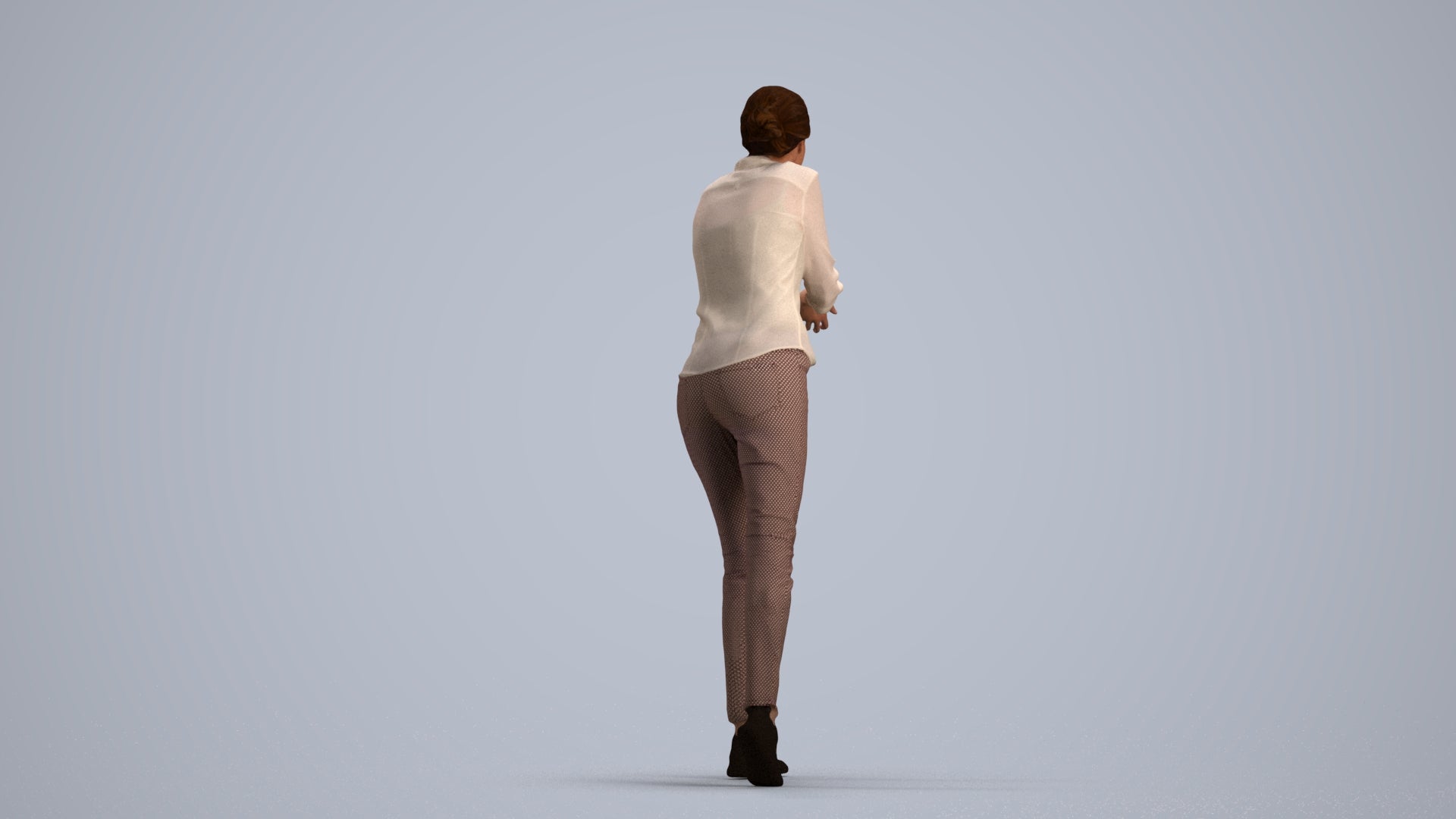 3D human model woman casual standing, photogrammetry scanned person for archviz, front view render