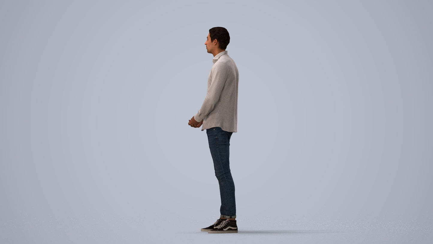 realistic 3D people man casual standing, render-ready for V-Ray and Corona, FBX OBJ, three-quarter view render