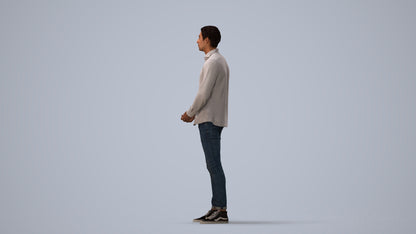 realistic 3D people man casual standing, render-ready for V-Ray and Corona, FBX OBJ, three-quarter view render