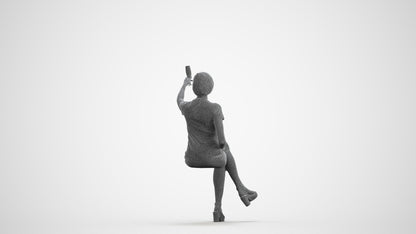 realistic 3D woman sitting, scanned archviz people for Blender and 3ds Max, wireframe front view