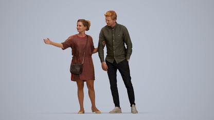 realistic 3D human woman casual couple, archviz people FBX OBJ for Blender, top-down view render