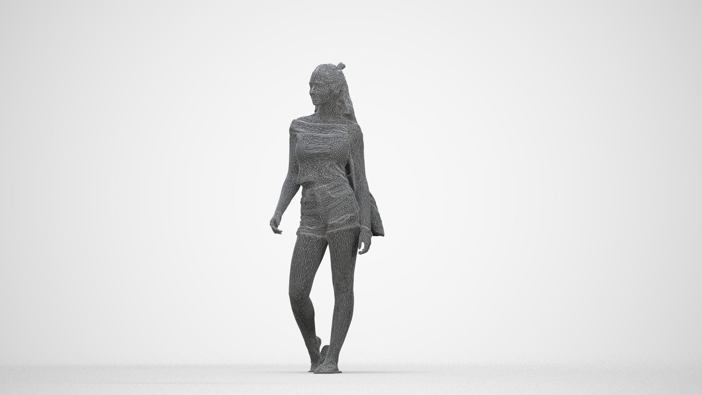 realistic 3D people girl casual walking, render-ready for V-Ray and Corona, FBX OBJ, wireframe back view