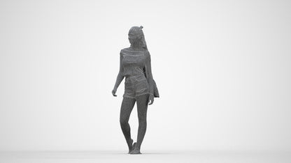 realistic 3D people girl casual walking, render-ready for V-Ray and Corona, FBX OBJ, wireframe back view