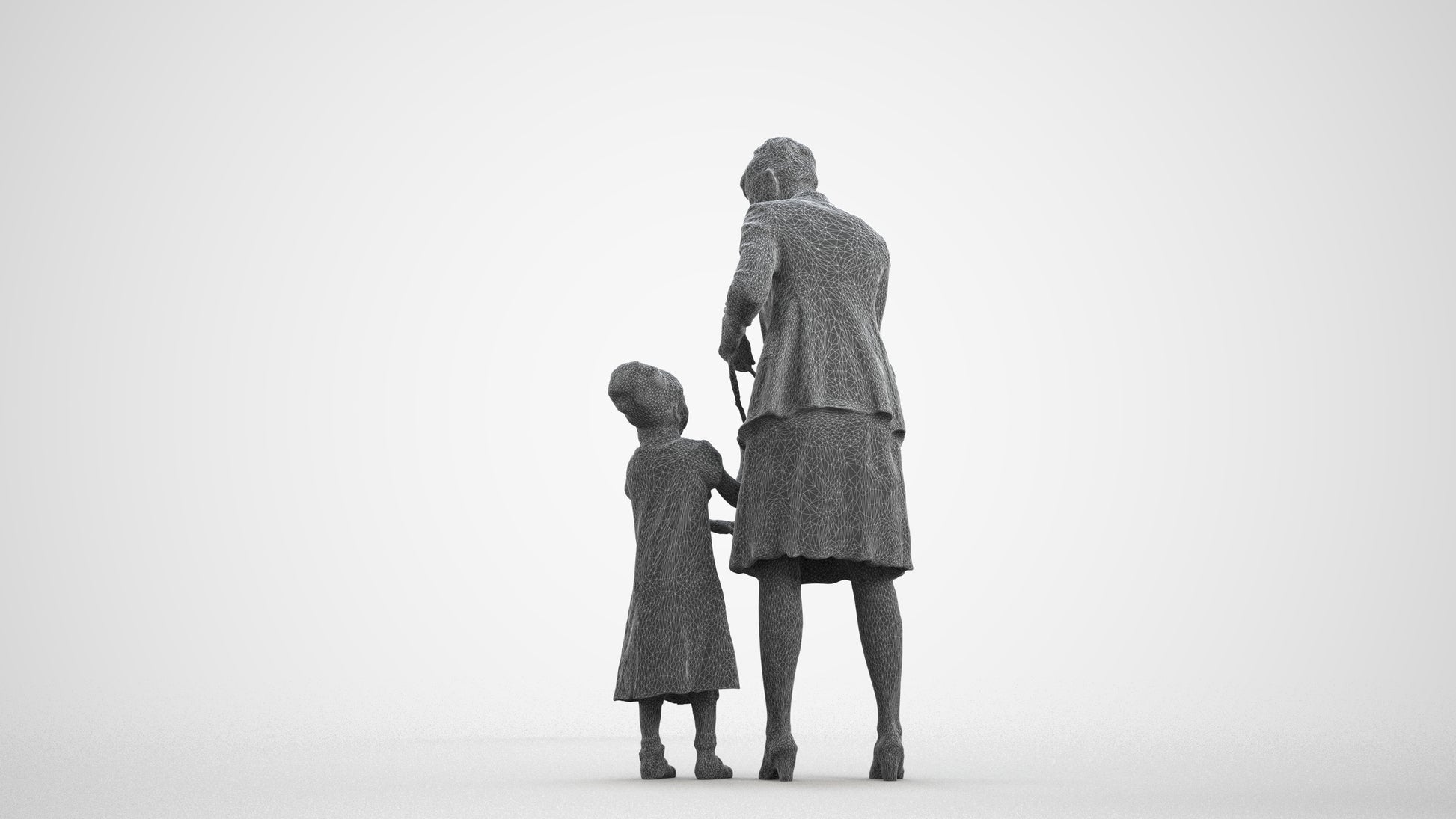 photogrammetry 3D girl casual kids, realistic human model archviz FBX, wireframe front view