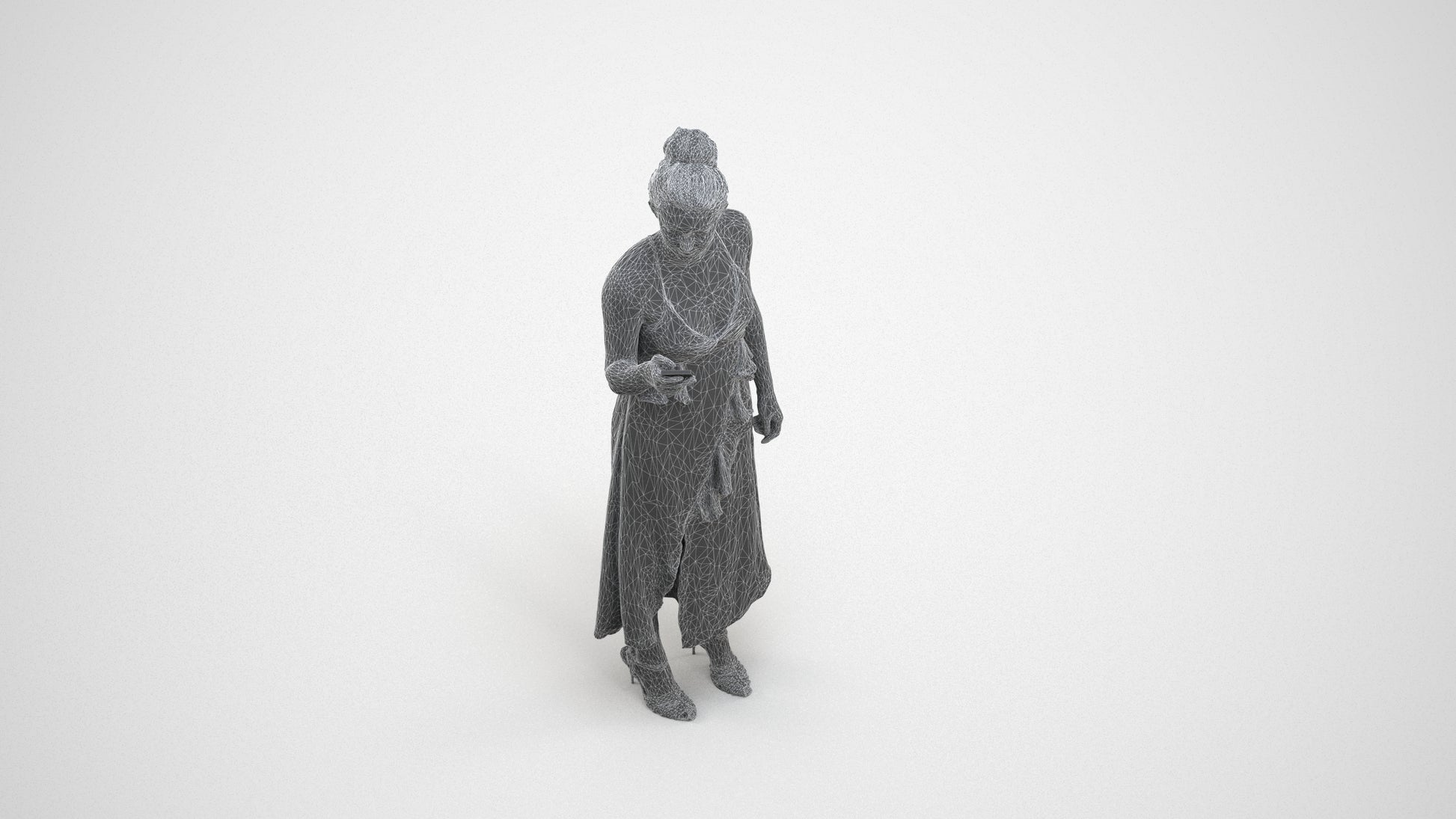 3D people model woman formal formalaffairs, scanned human for 3ds Max rendering, wireframe three-quarter view