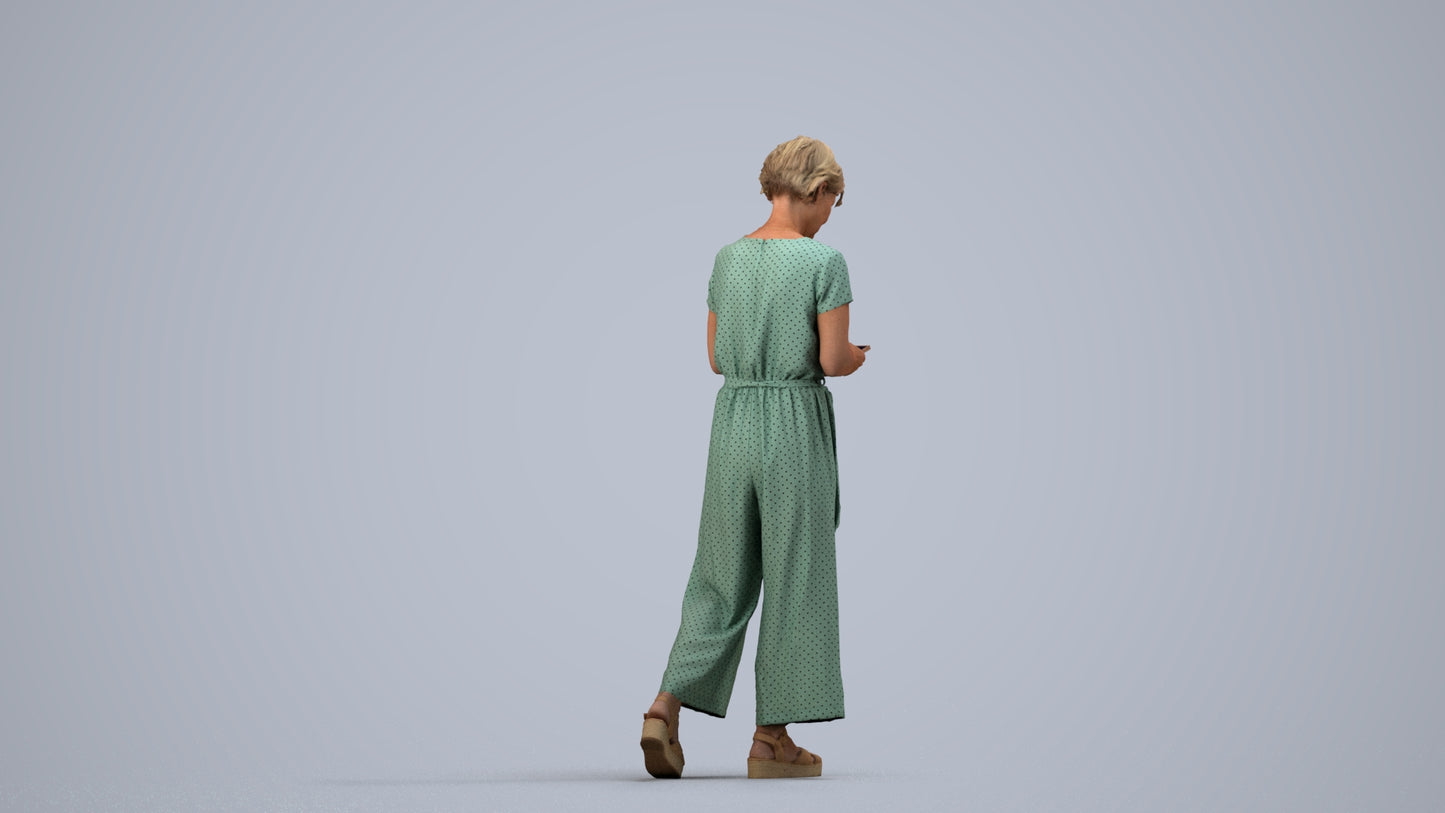 scanned 3D senior woman casual walking, photogrammetry people for Enscape and V-Ray, side view render