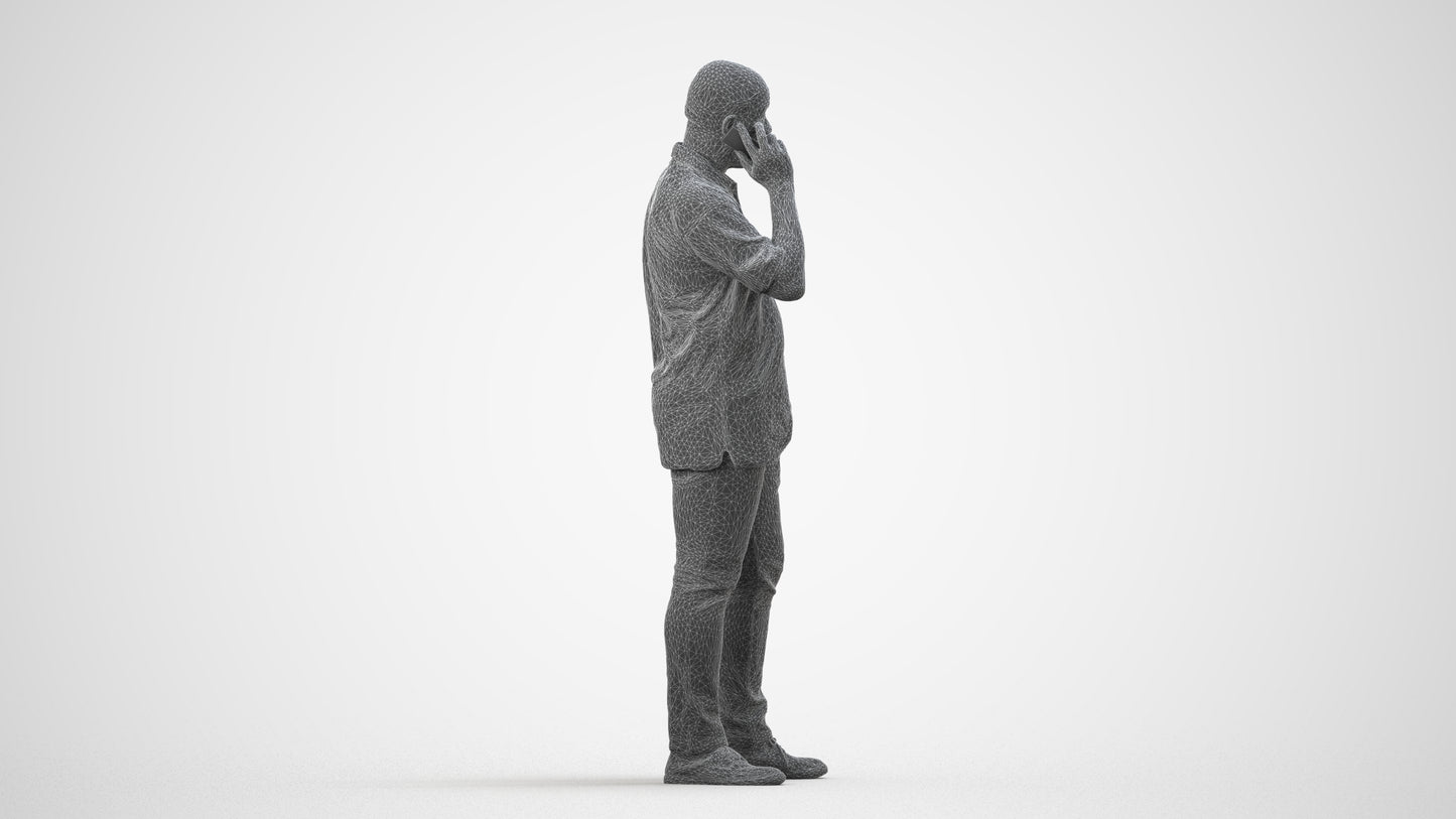 photogrammetry 3D man casual standing, realistic human model archviz FBX, wireframe side view