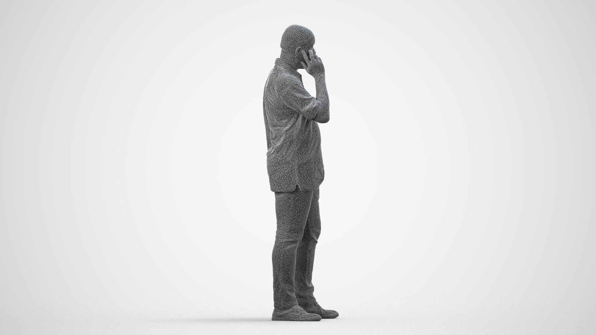 photogrammetry 3D man casual standing, realistic human model archviz FBX, wireframe side view
