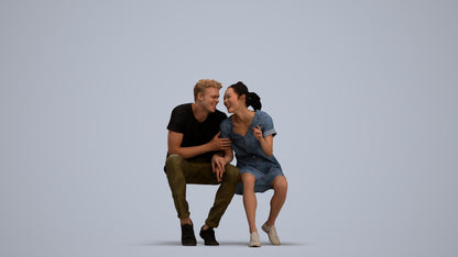 3D people model woman casual couple, scanned human for 3ds Max rendering, standing pose render