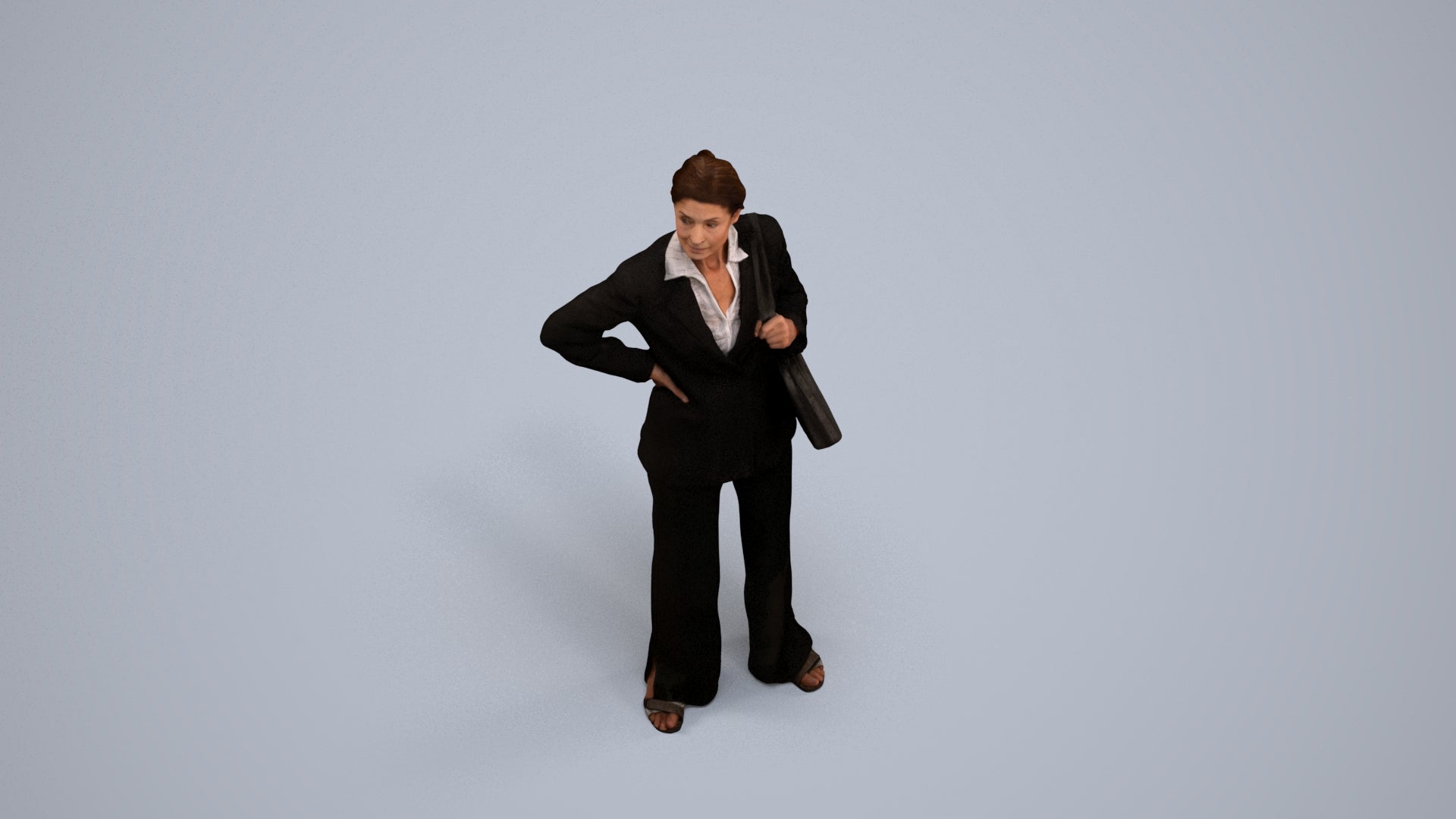 3D human model senior woman business, photogrammetry scanned person for archviz, back view render