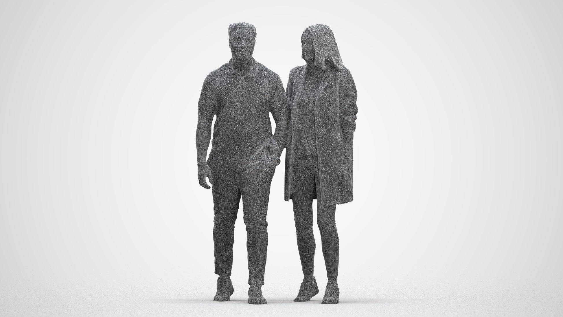 photogrammetry 3D woman casual couple, realistic human model archviz FBX, three-quarter front view render