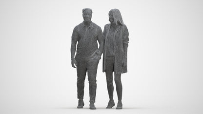 photogrammetry 3D woman casual couple, realistic human model archviz FBX, three-quarter front view render