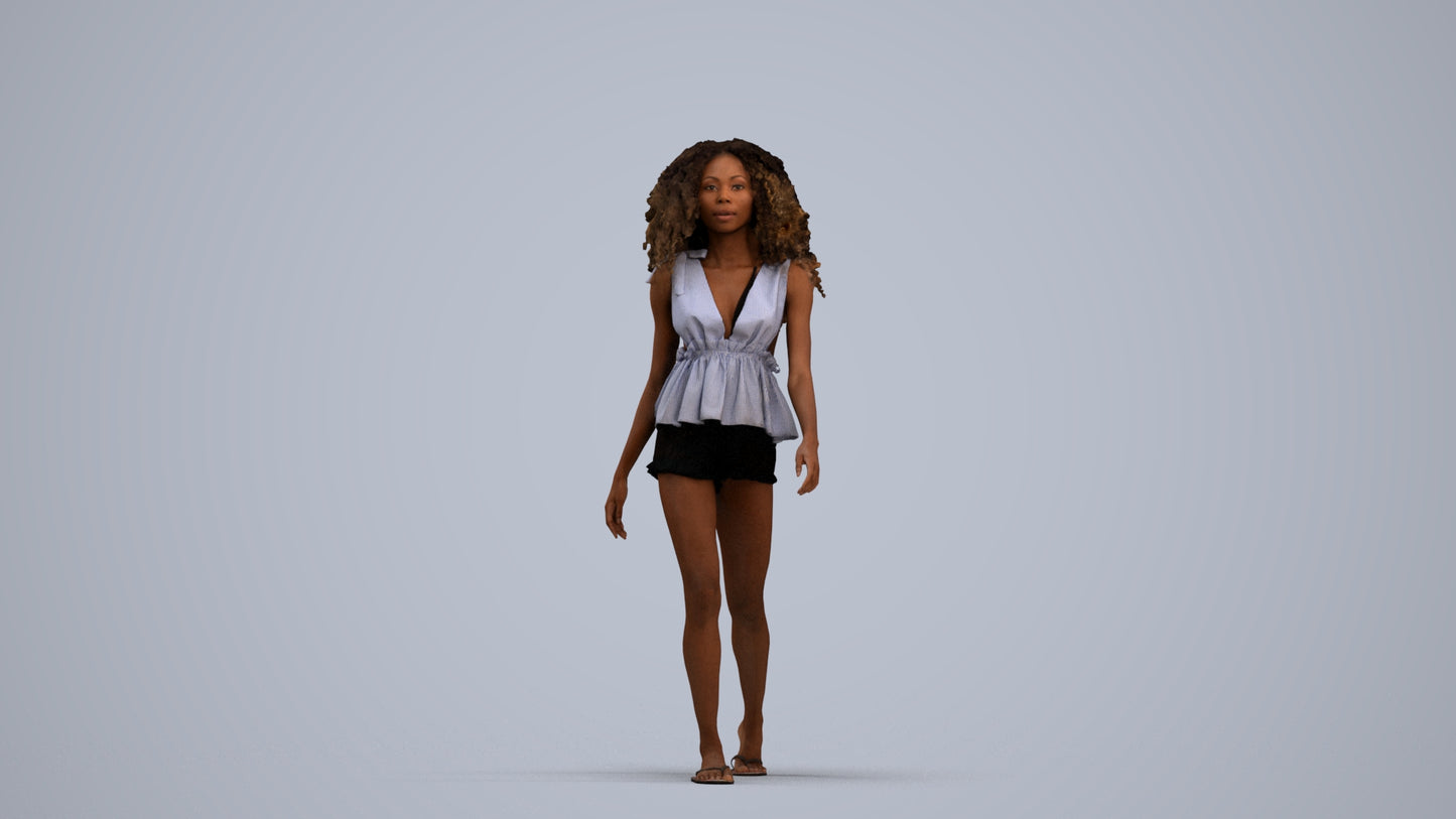 realistic 3D people woman casual walking, render-ready for V-Ray and Corona, FBX OBJ, standing pose render