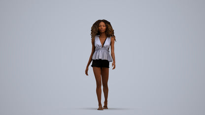 realistic 3D people woman casual walking, render-ready for V-Ray and Corona, FBX OBJ, standing pose render