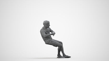 3D scanned man sitting casual, photorealistic archviz people for Enscape and SketchUp, wireframe side view