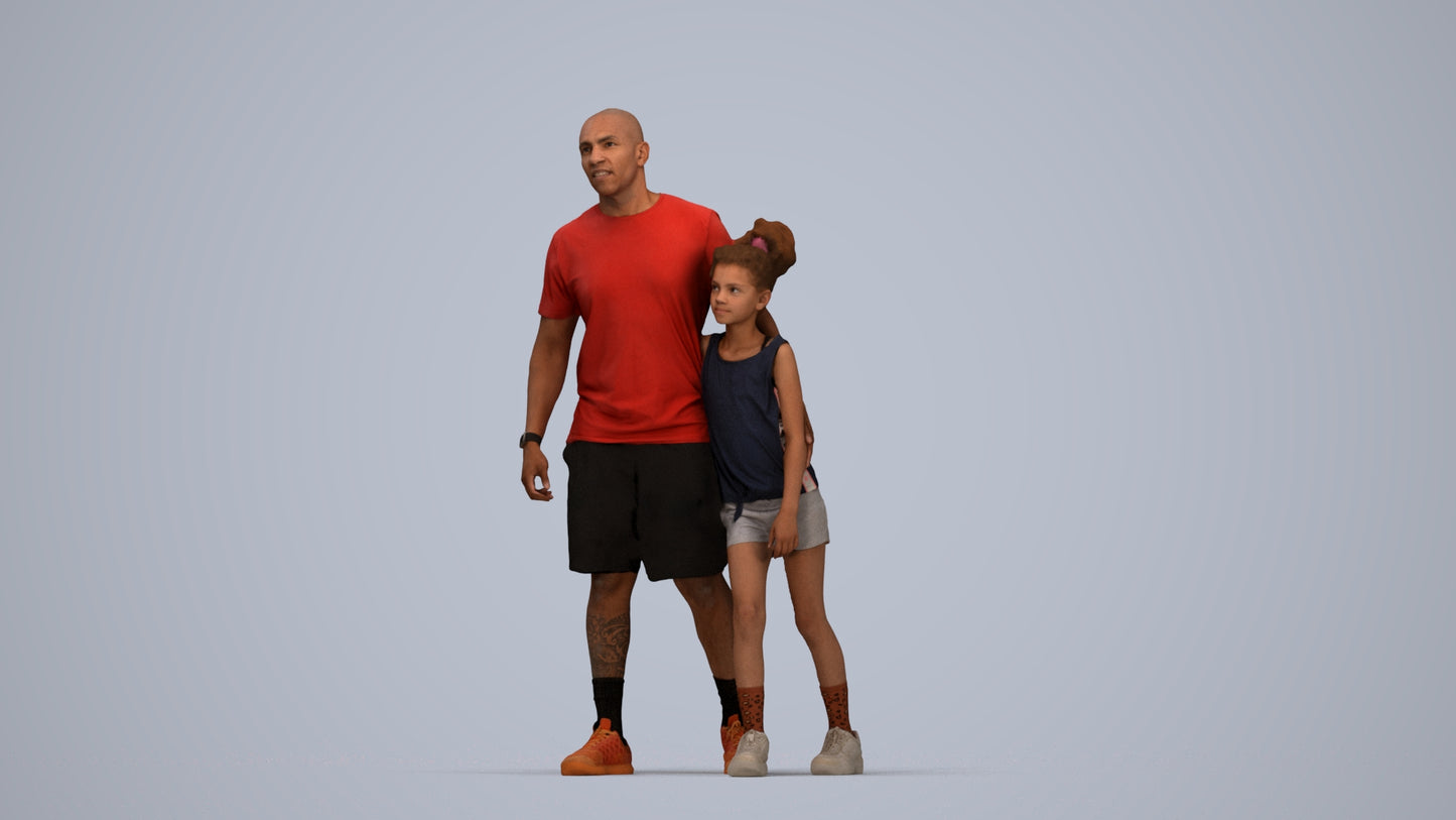 realistic 3D people girl sport kids, render-ready for V-Ray and Corona, FBX OBJ, top-down view render