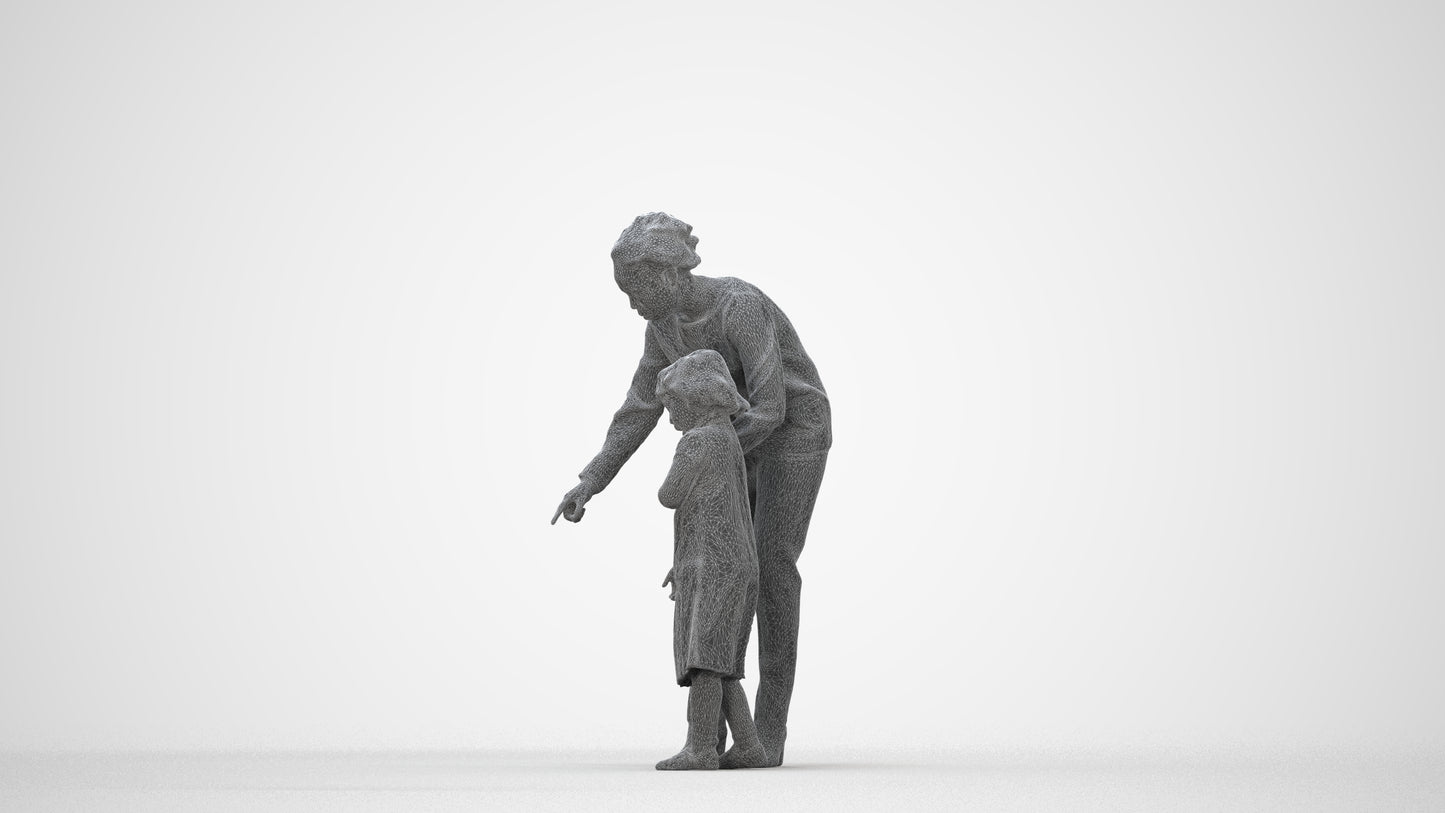 3D people model girl kids, scanned human for 3ds Max rendering, wireframe back view