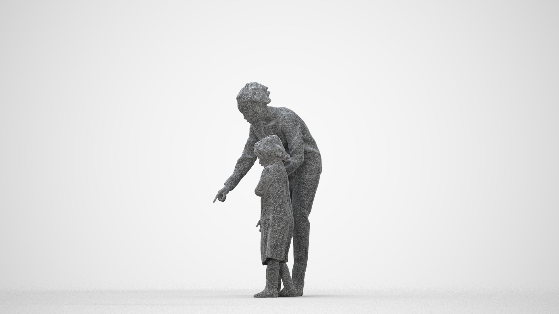 3D people model girl kids, scanned human for 3ds Max rendering, wireframe back view
