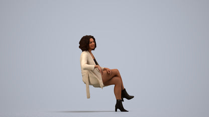 photogrammetry 3D woman business sitting, realistic human model archviz FBX, side view render