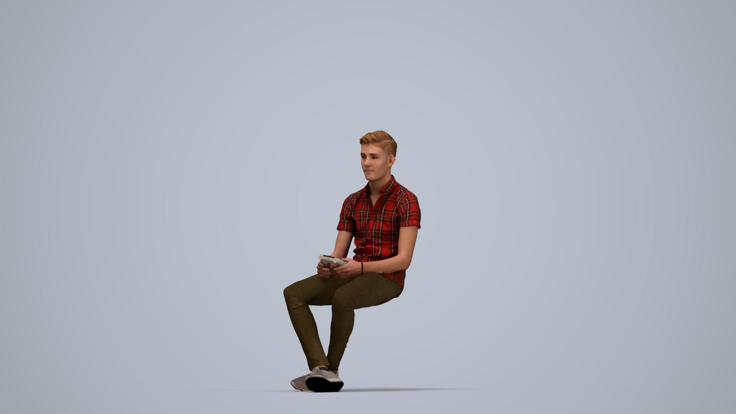 realistic 3D human man casual sitting, archviz people FBX OBJ for Blender, top-down view render
