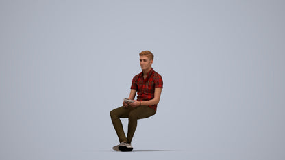 realistic 3D human man casual sitting, archviz people FBX OBJ for Blender, top-down view render