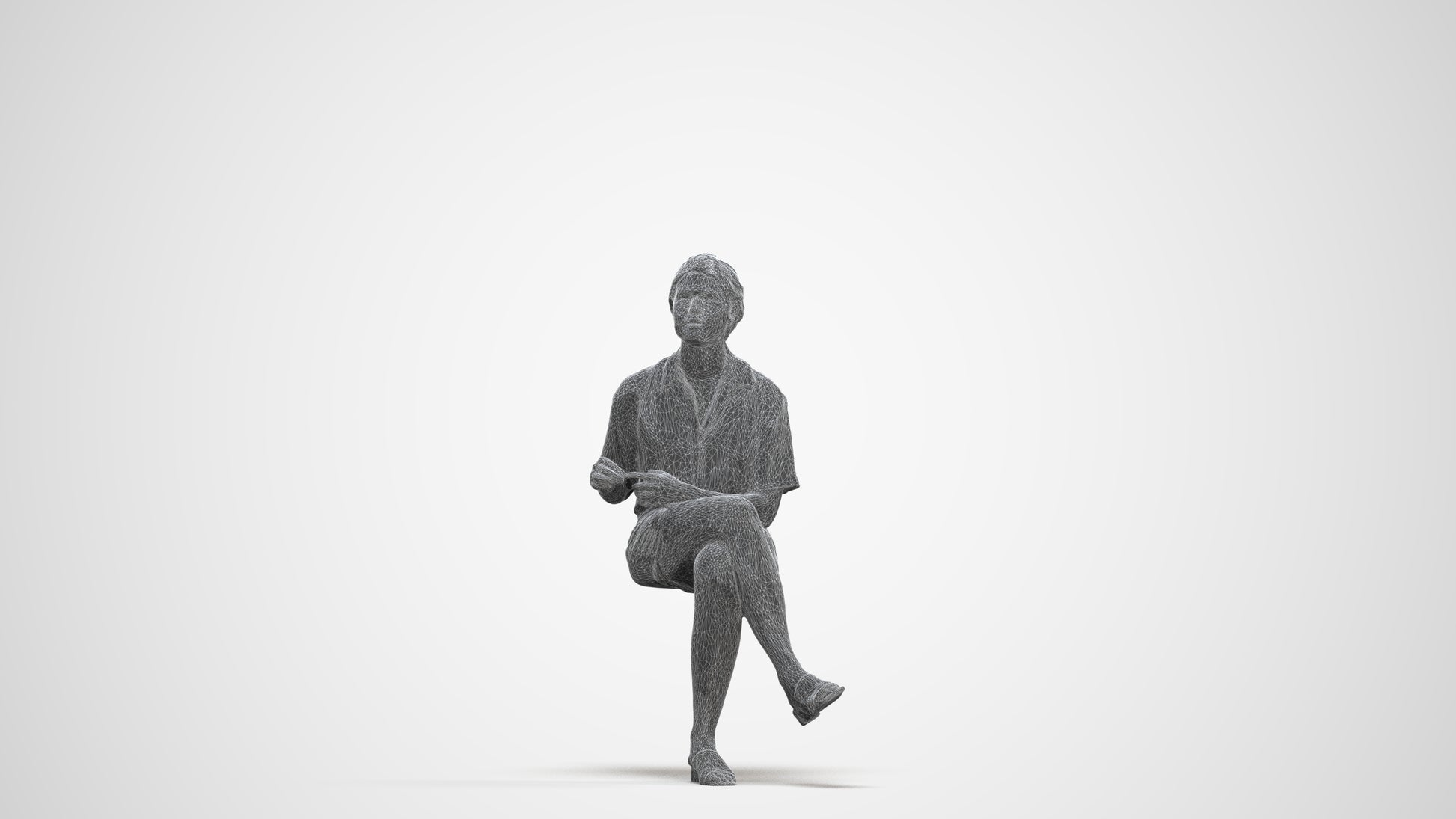 scanned 3D woman casual sitting, photogrammetry people for Enscape and V-Ray, three-quarter front view render