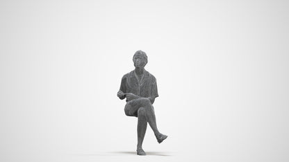scanned 3D woman casual sitting, photogrammetry people for Enscape and V-Ray, three-quarter front view render